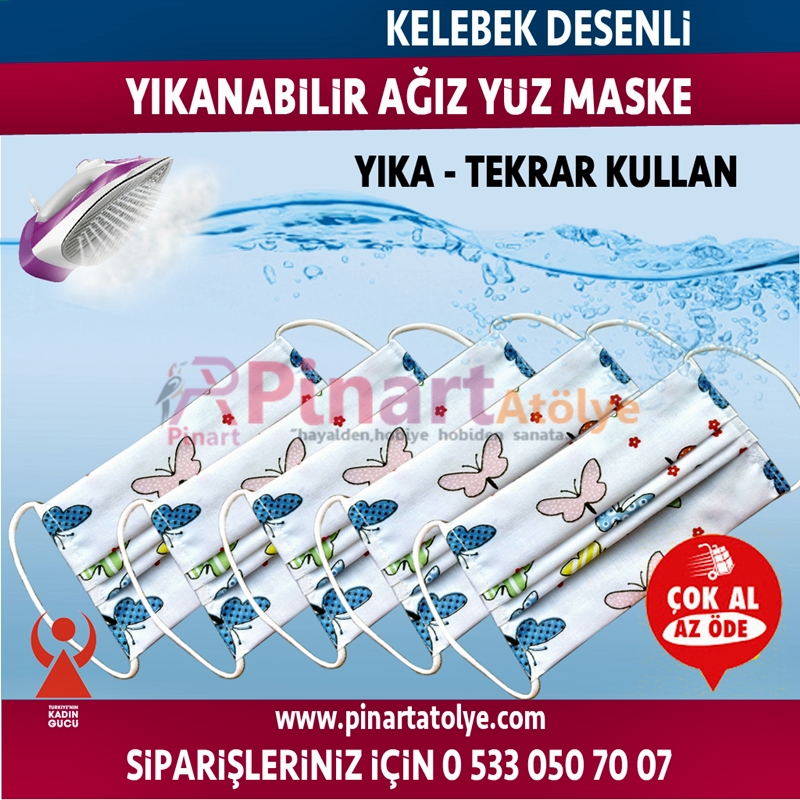 Tüm Türkiye ye Yıkanabilir Filtreli Desenli Kumaş Pamuklu Maske